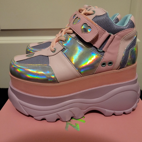 Sugar Thrillz Pink Purple And Holographic Heart Platform Sneaker - Picture 3 of 8